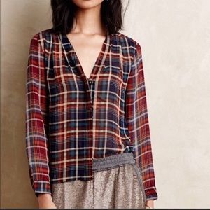 Anthropologie Maeve Plaid Blouse M